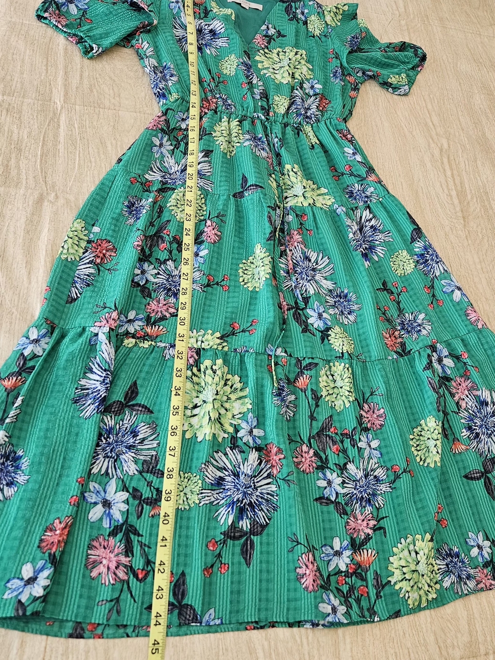​LOFT Floral Tiered Midi Dress Green Ruffle Sleeve Size XS - Picture 11 of 16